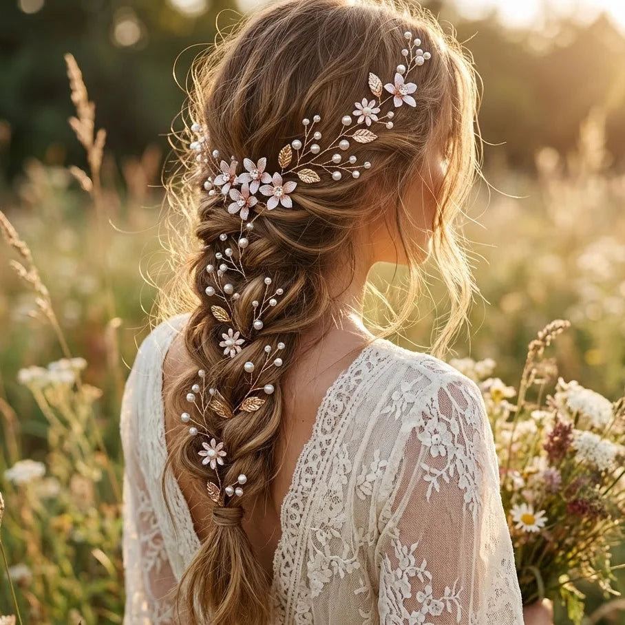 Épingle à Cheveux pour Mariage en Style Bohème Dorée – Élégance Naturelle
