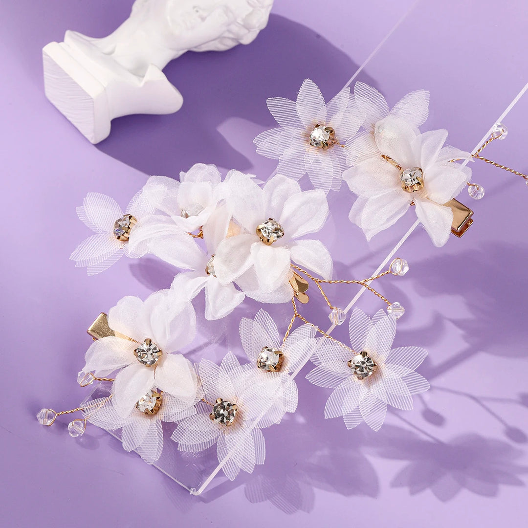 Épingle à cheveux de mariée à fleurs délicates en tulle - Lot de 3