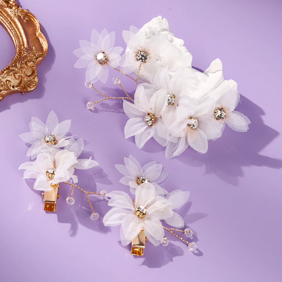Épingle à cheveux de mariée à fleurs délicates en tulle - Lot de 3