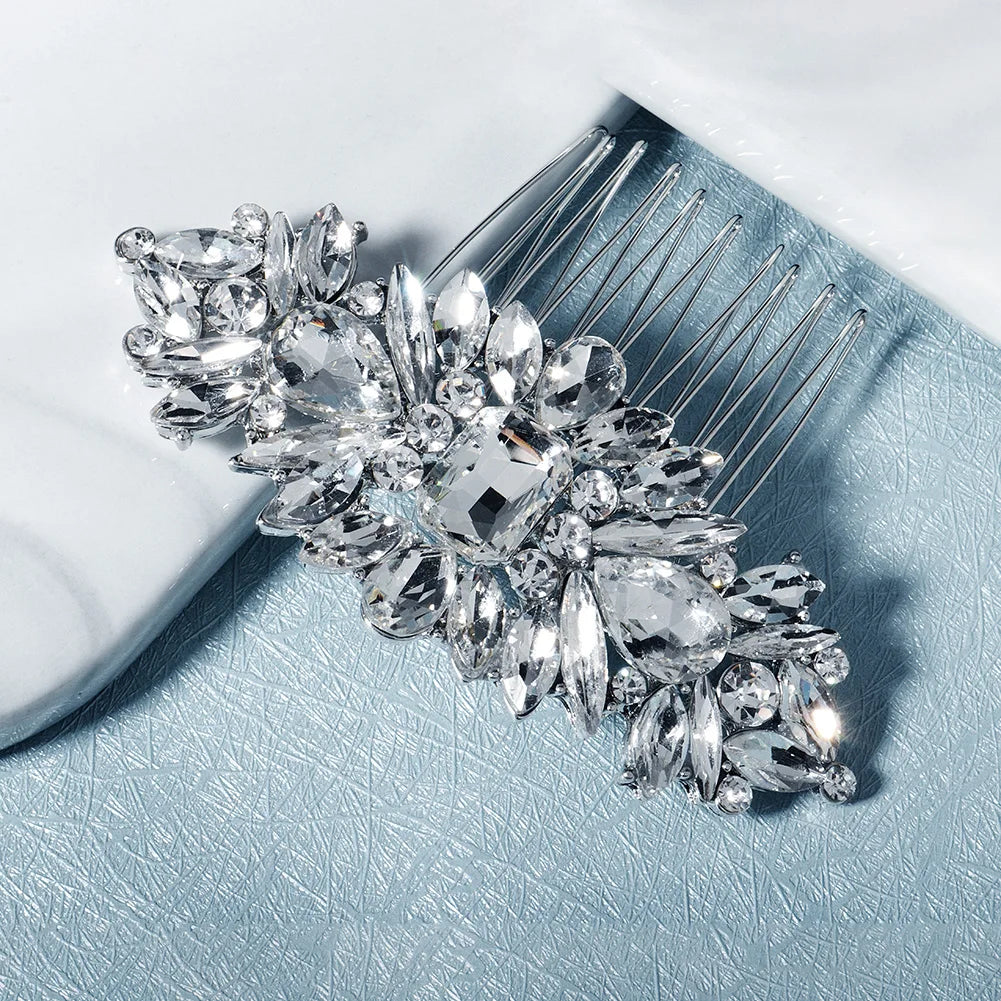 Peigne à cheveux argenté à cristaux pour chignon