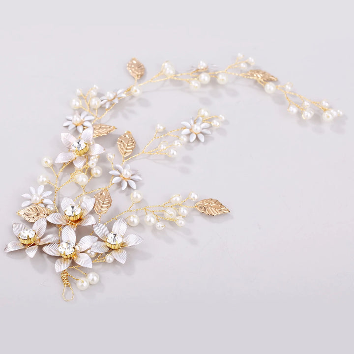 Épingle à cheveux fantaisie fleurs et perles doré
