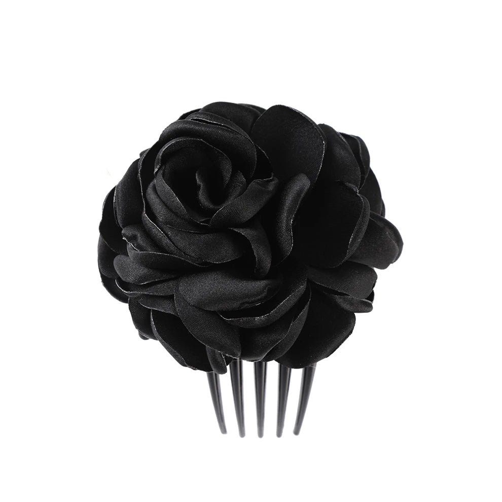 Peigne à Cheveux Rose en Tissu noir