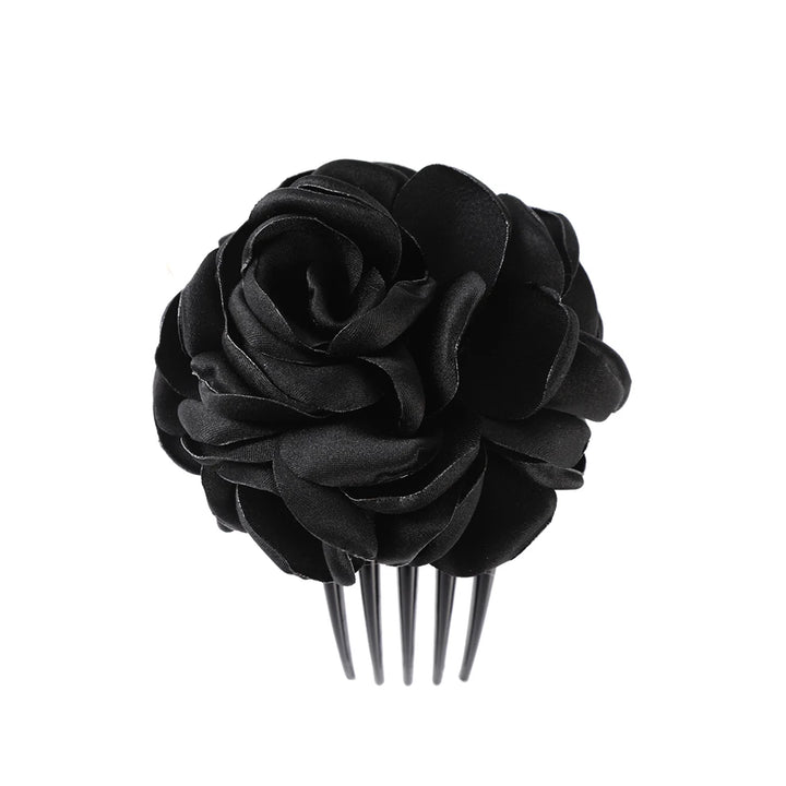 Peigne à Cheveux Rose en Tissu noir