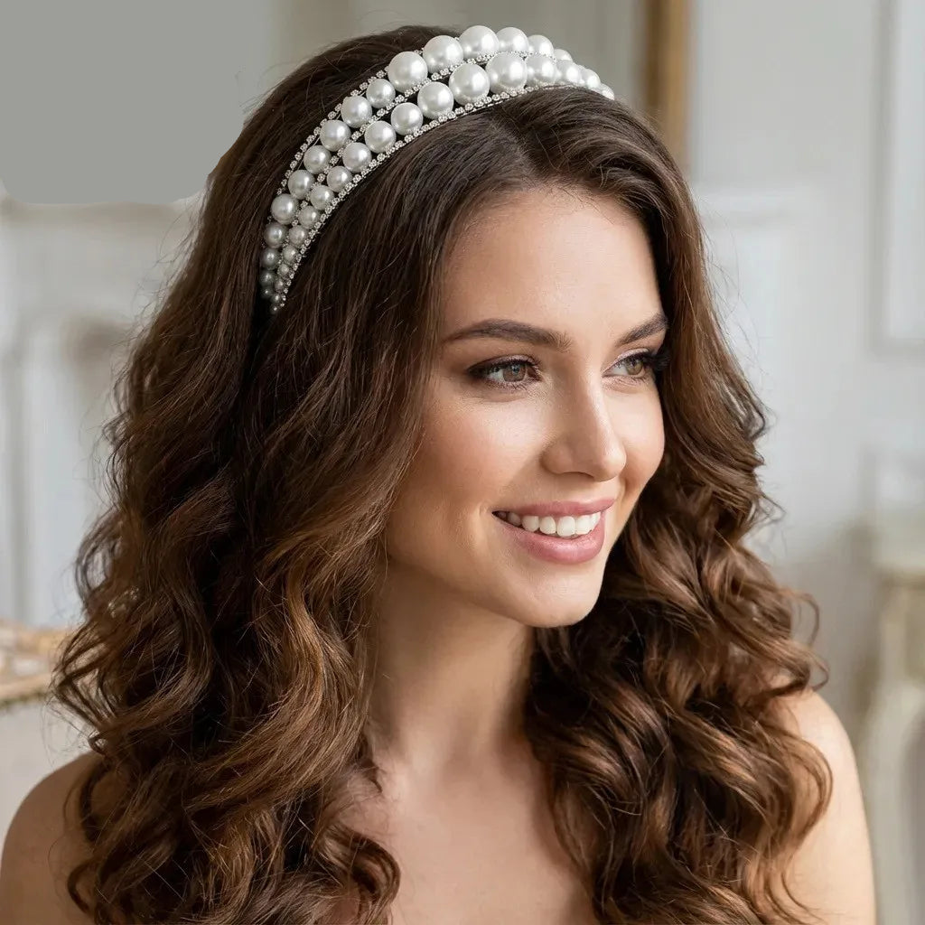 Serre-tête de mariage avec perles et strass élégant pour femme