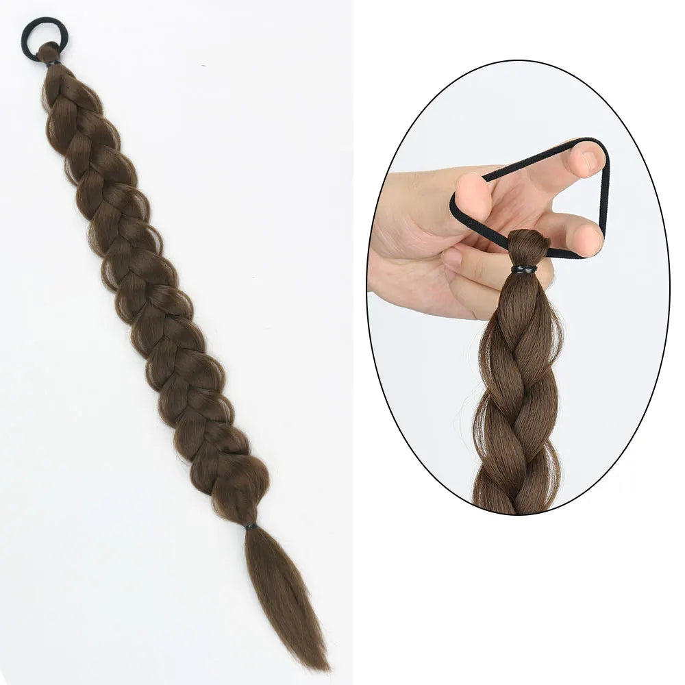 Extension Queue de Cheval Tressée avec Élastique – 60 cm, Postiche Tresse Longue