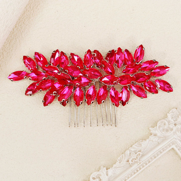 Peigne à cheveux irisé à cristaux rose pour cérémonie