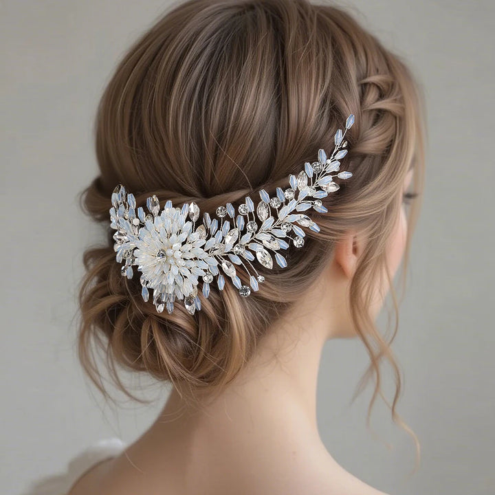 Peigne Cheveux Mariage Floral en Cristal – Élégance Bohème Chic