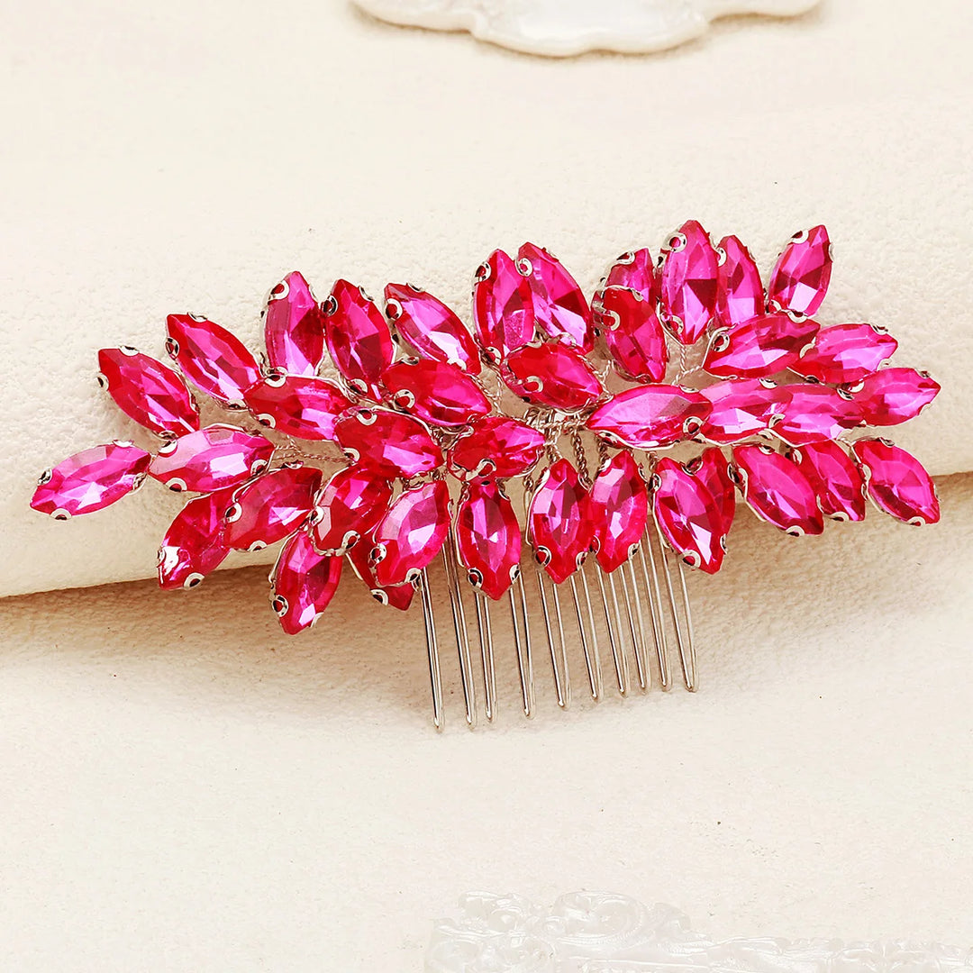 Peigne à cheveux irisé à cristaux rose pour cérémonie