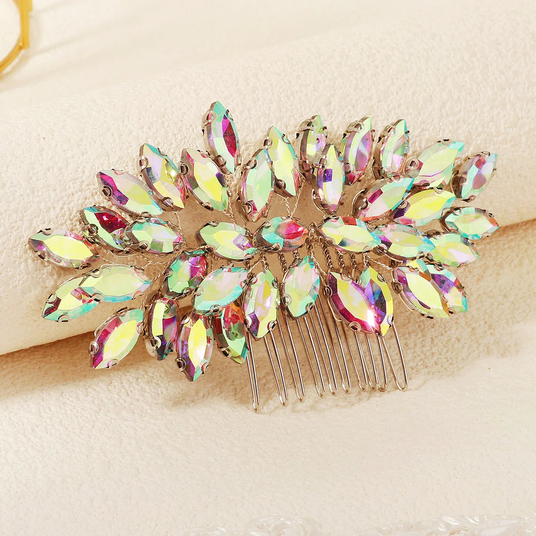 Peigne à cheveux irisé à cristaux multicolores pour cérémonie
