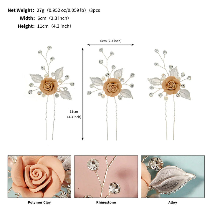 Épingles à Cheveux Décoratifs pour Mariage – Lot de 3