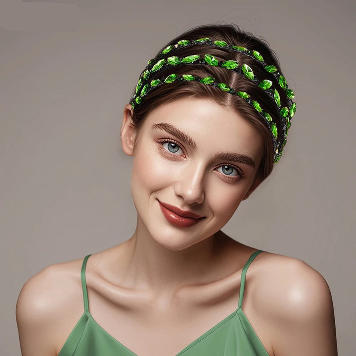 Serre-tête fin avec strass verts élégant pour femme chic