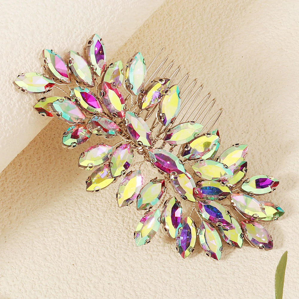 Peigne à cheveux irisé à cristaux multicolores pour cérémonie