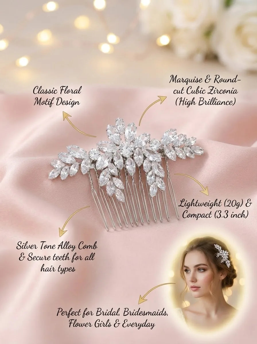 Peigne à Cheveux Cristal pour Chignon de Mariée