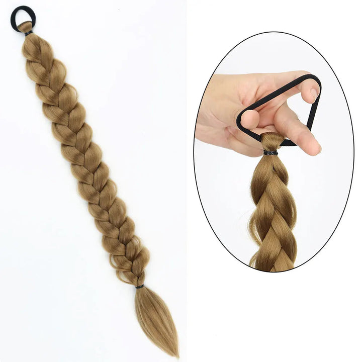 Extension Queue de Cheval Tressée avec Élastique – 60 cm, Postiche Tresse Longue