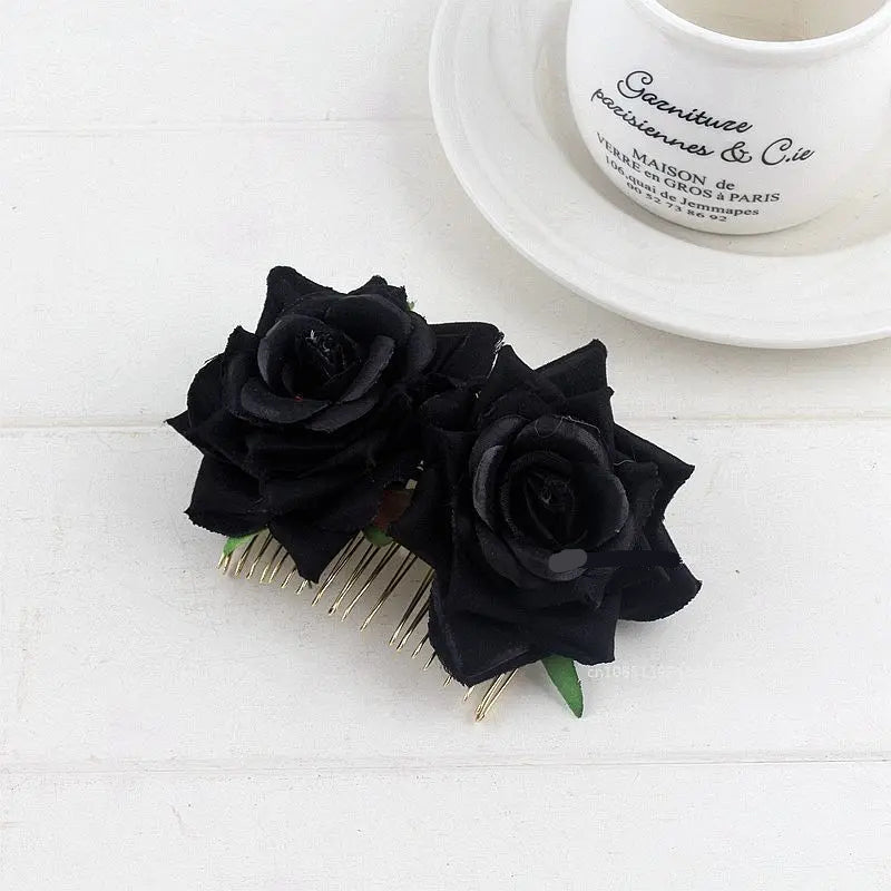 Peigne à Cheveux Fleurs Roses noir
