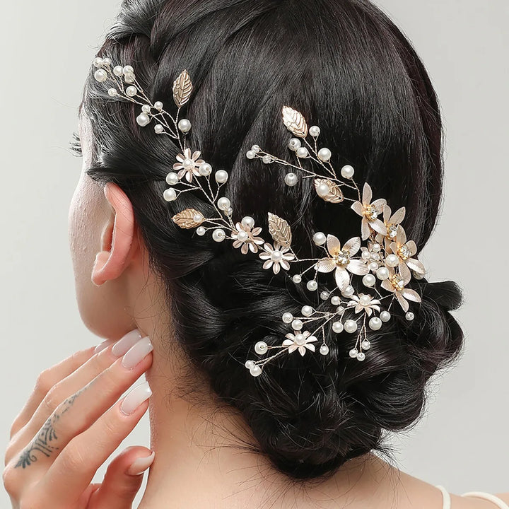 Épingle à cheveux fantaisie fleurs et perles