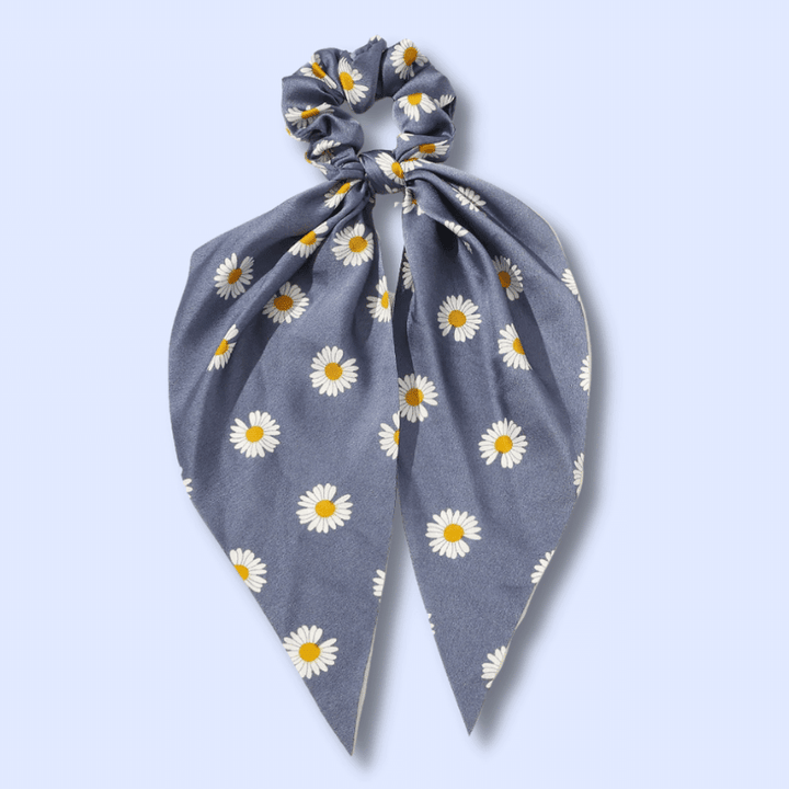Chouchou Foulard Bleu avec Fleurs Camomille