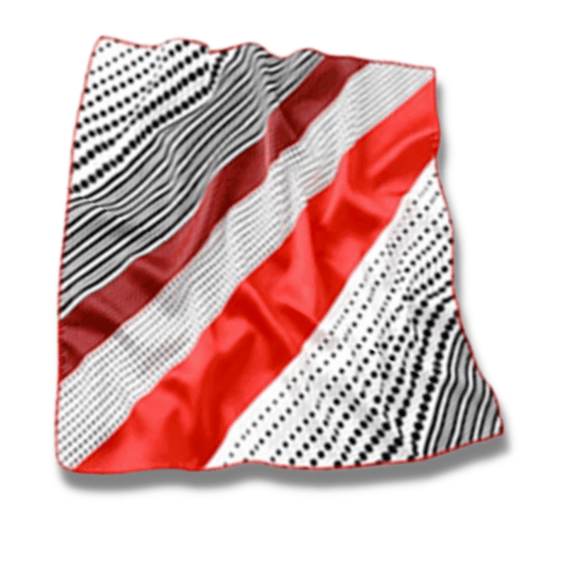 Foulard carré Rouge et Blanc à Pois Noirs en soie pour cheveux