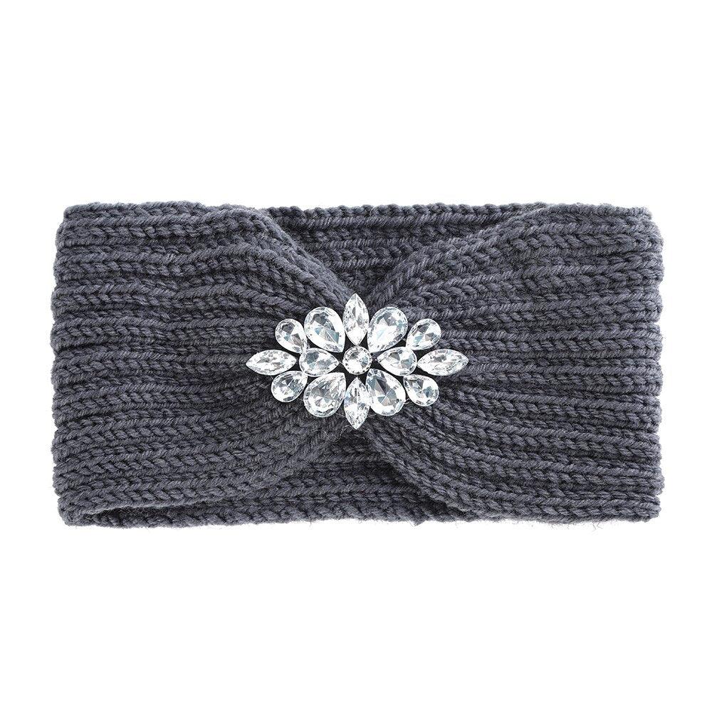 Bandeau cheveux gris en laine avec bijoux