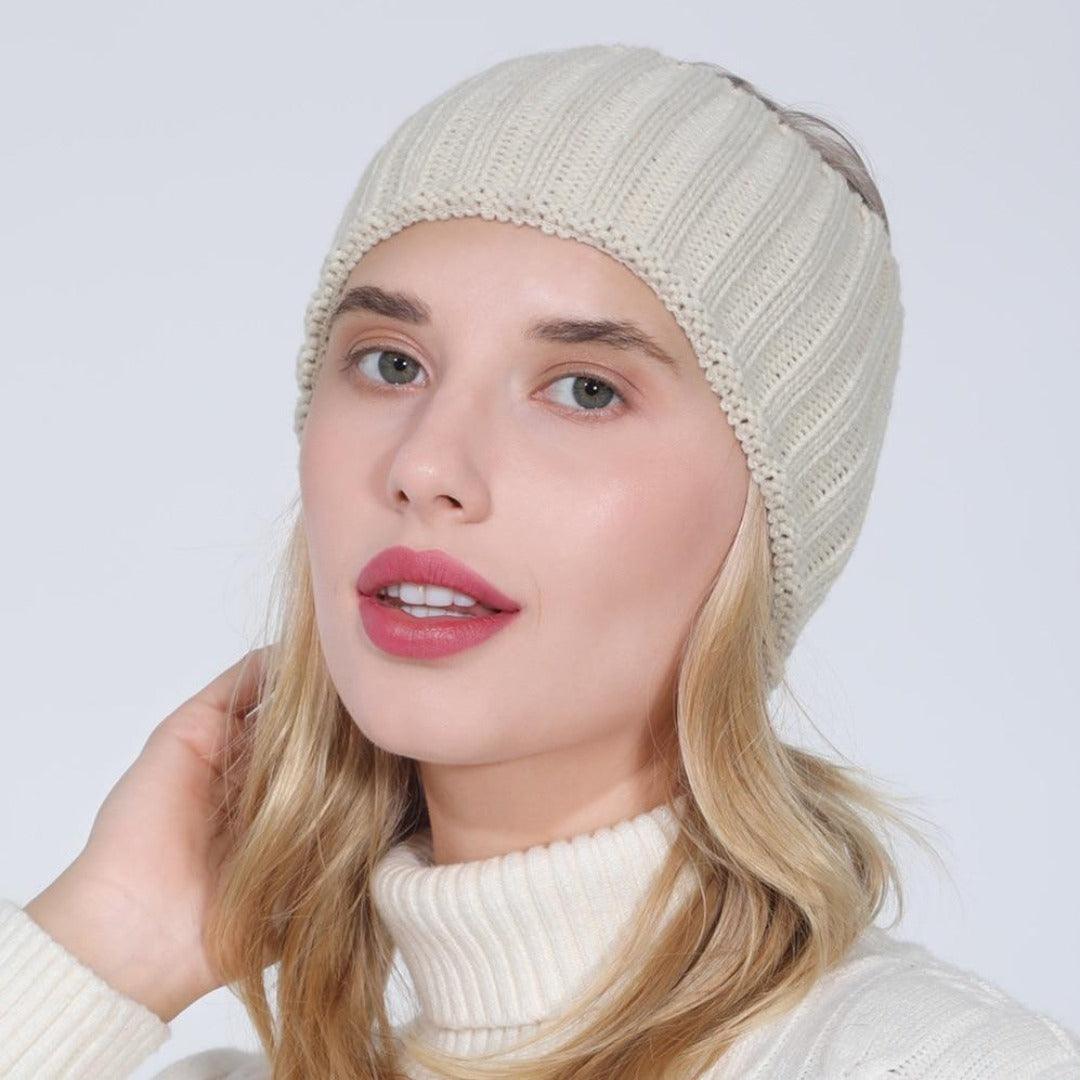 Bandeau beige Large Cheveux Femme | bandeau tricote large cheveux femme