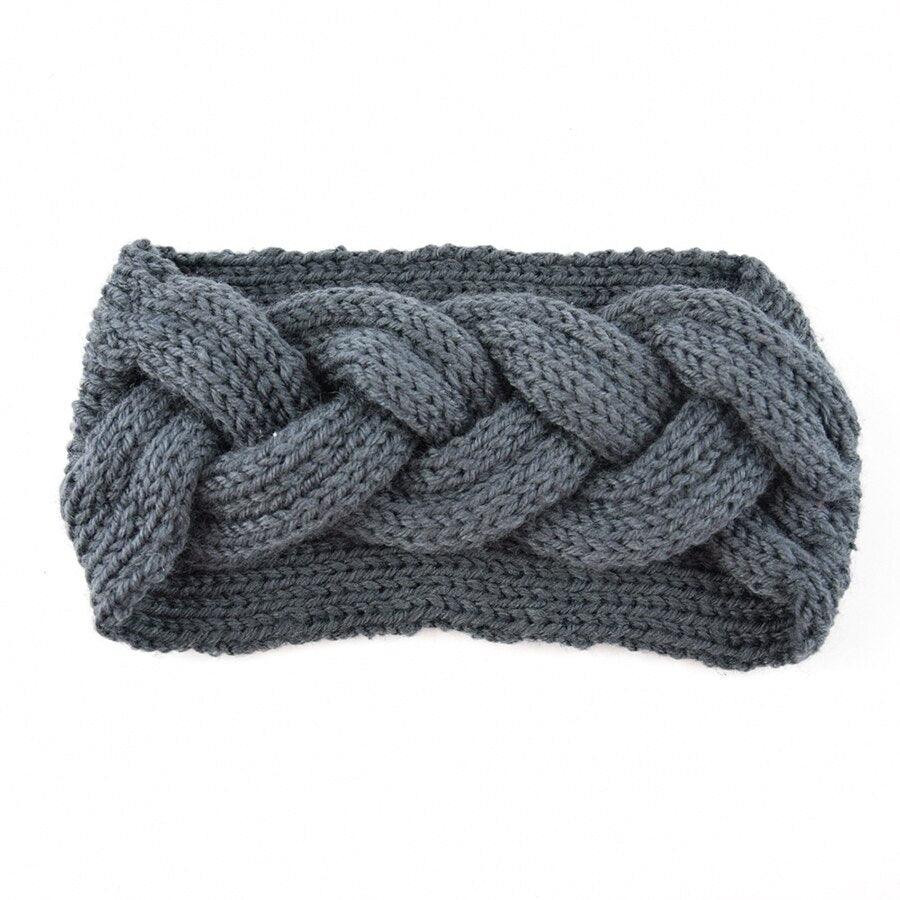Bandeau cheveux en tricot gris pour femme | Bandeau Cheveux en Laine Tressé