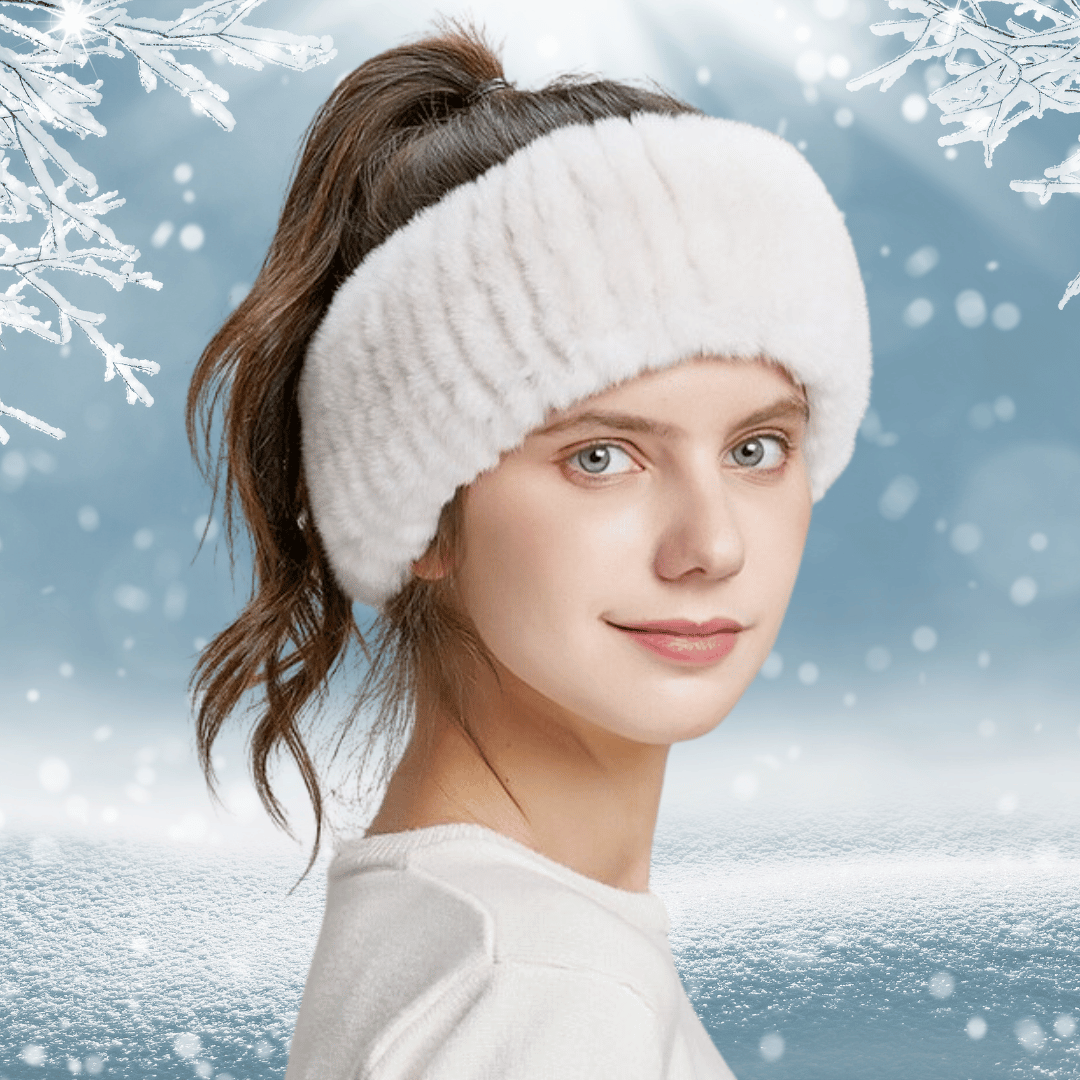 Bandeau en Fourrure de Lapin Blanc pour Hiver | Frossia
