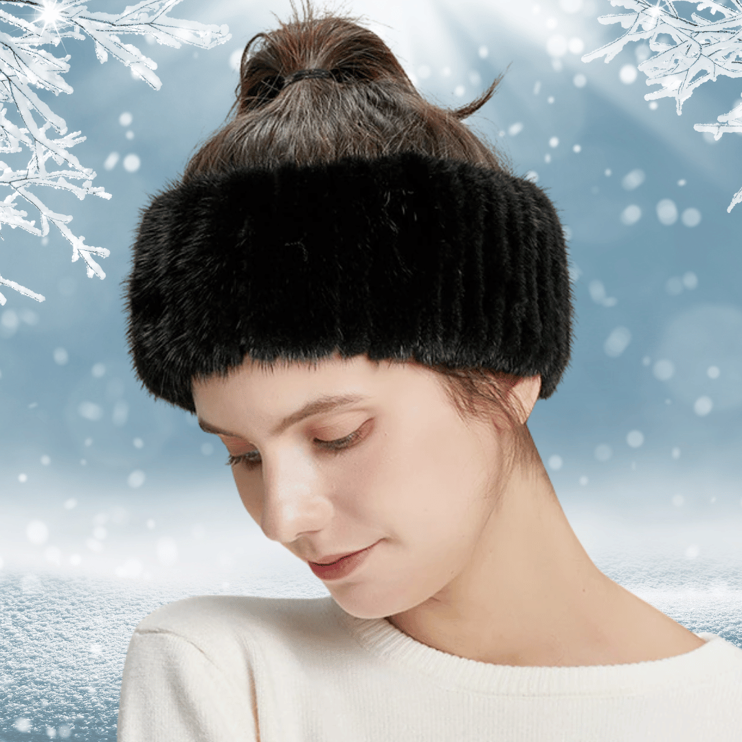 Bandeau d'Hiver en Fourrure Noir de Lapin | Frossia
