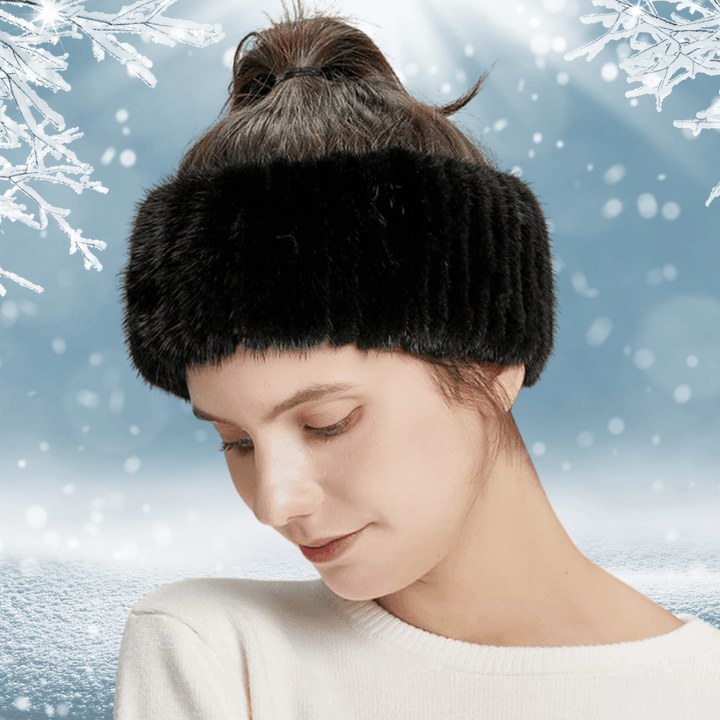 Bandeau d'Hiver en Fourrure Noir de Lapin | Frossia