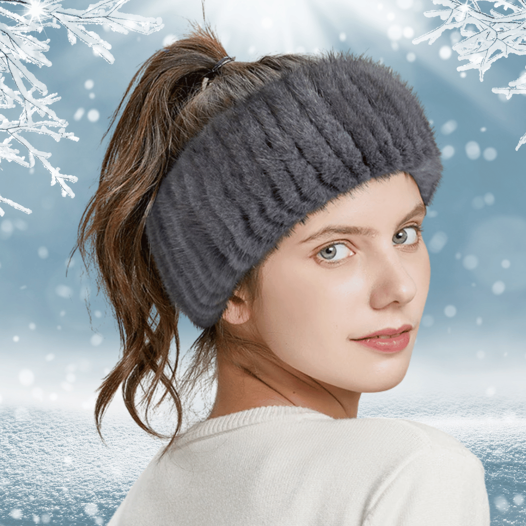Bandeau d'Hiver en Fourrure de Lapin de couleur Gris | Frossia