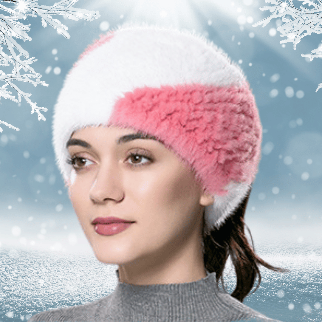 Bandeau Russe en Fourrure de couleur Blanc et rose | Frossia