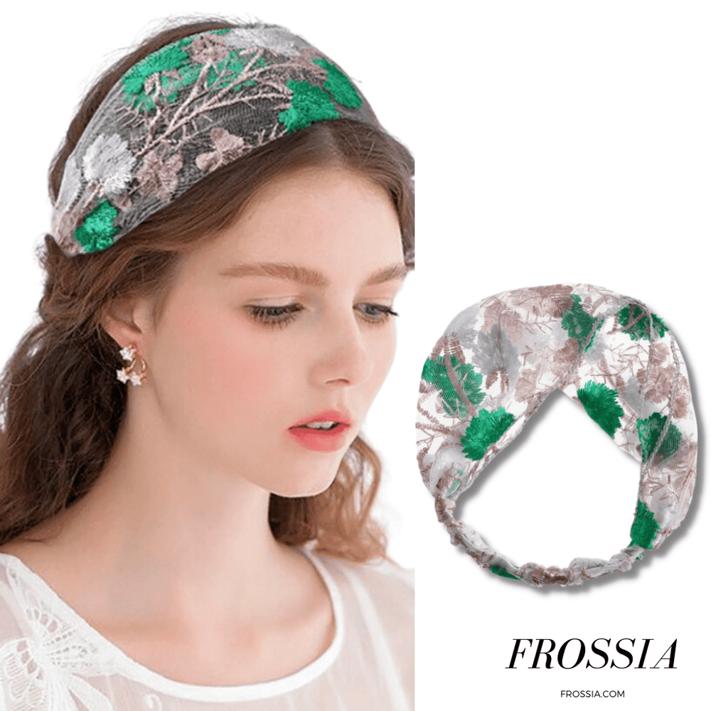 Bandeau Cheveux Dentelle écru et verte | Frossia