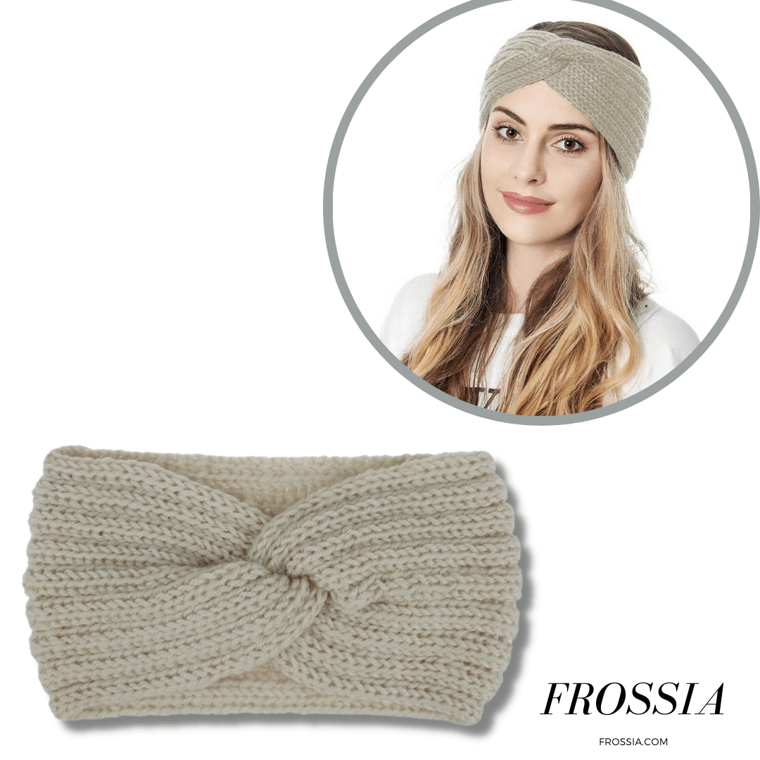 Bandeau cheveux en laine torsade beige pour femme | Frossia