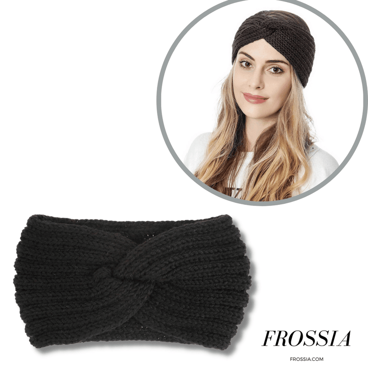 Bandeau cheveux en laine noir torsade pour femme | Frossia