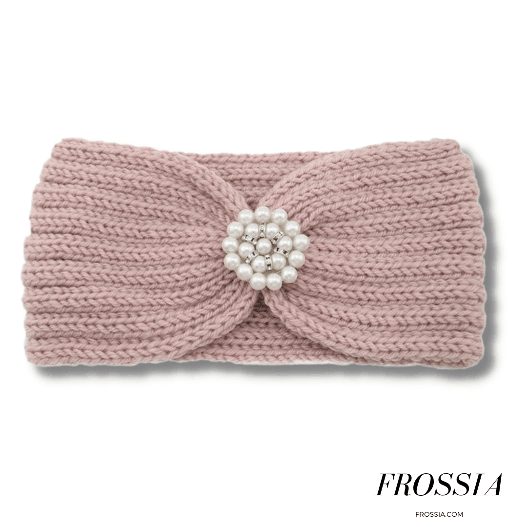 Bandeau Cheveux en Laine avec Bijoux couleur rose