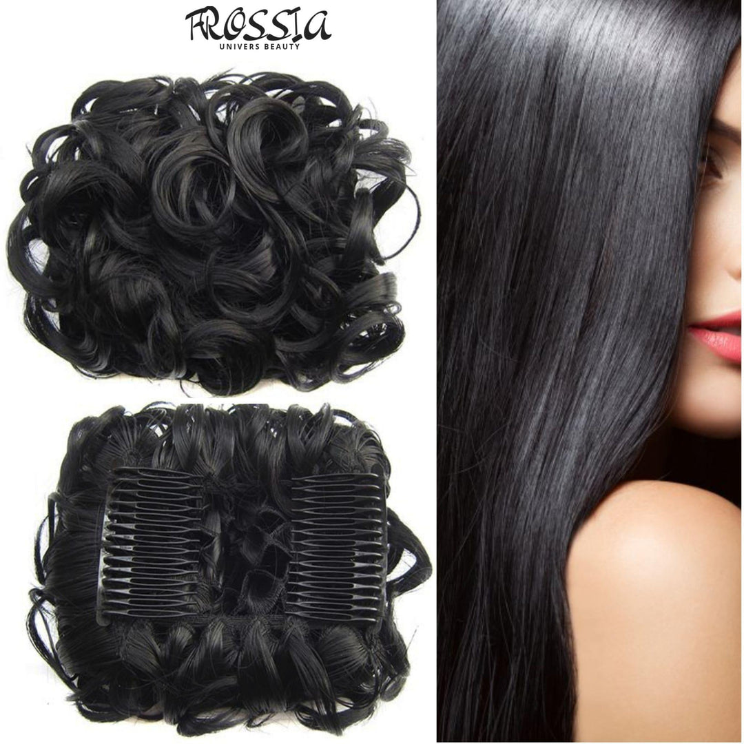Postiche cheveux bouclés noir | postiche cheveux bouclées noirs pince crabe | Frossia