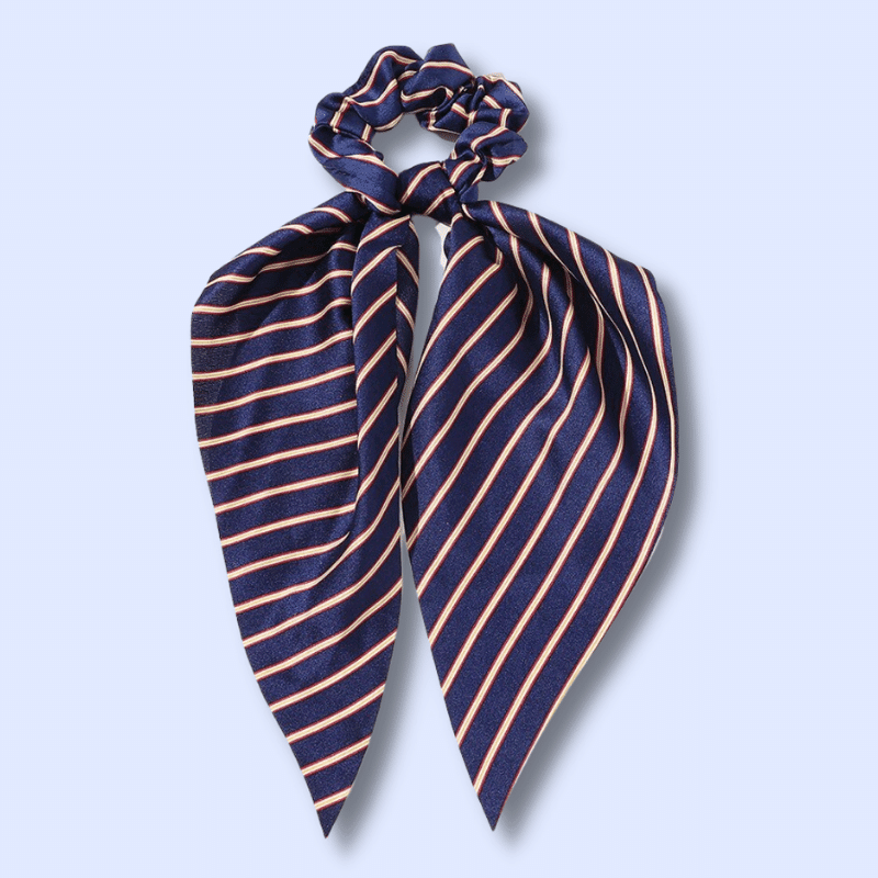 chouchou foulard raye bleu marine pour cheveux 