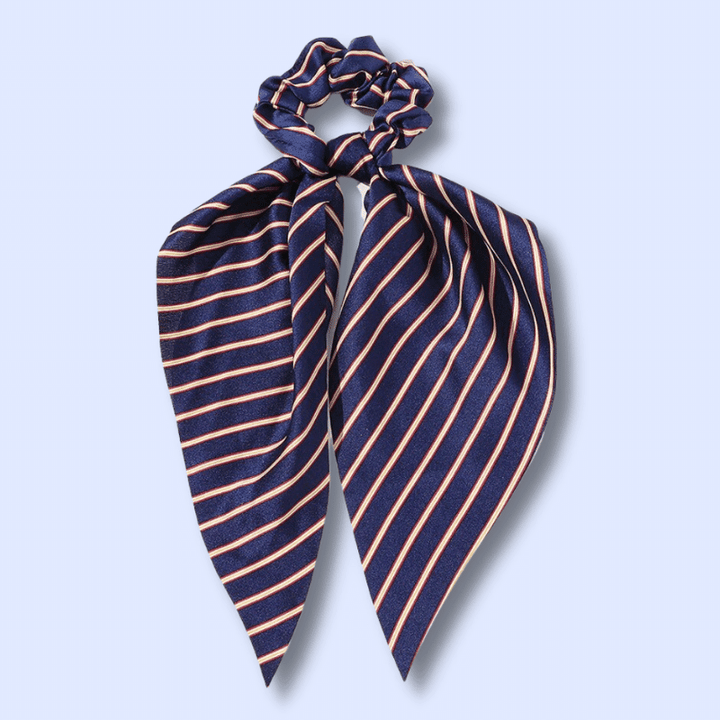 chouchou foulard raye bleu marine pour cheveux 