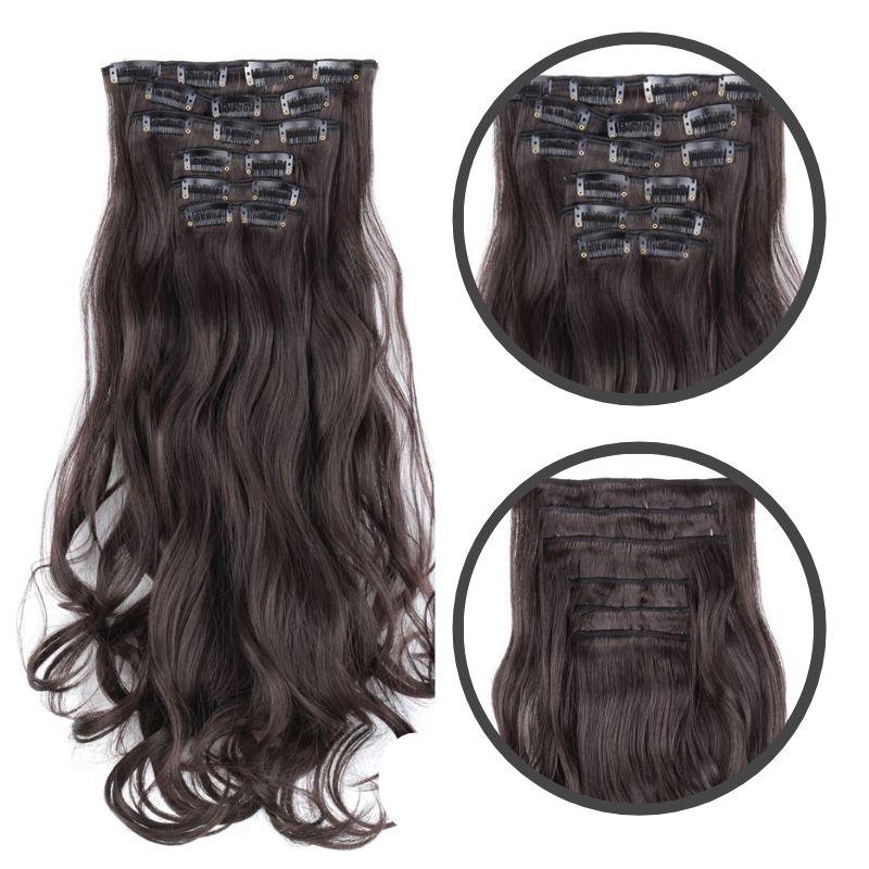 extension cheveux bouclé a clip chatain foncé