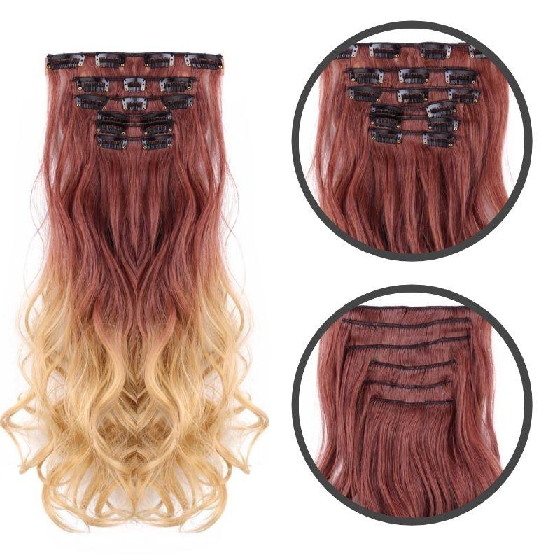 tie and dye extensions de cheveux bouclés rouge à clip