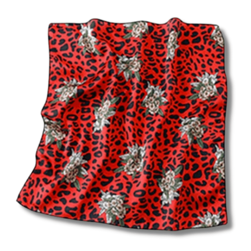 foulard carre rouge et noir fleur pour cheveux
