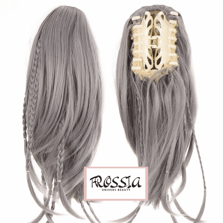 Postiche Queue de Cheval avec Tresses de couleur Gris | Frossia