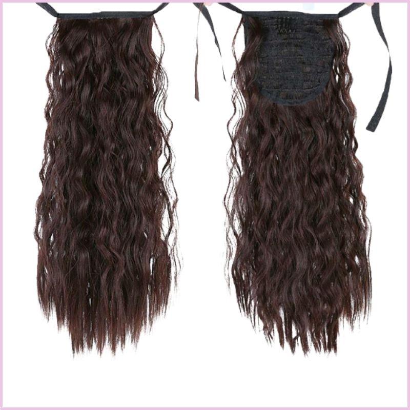 Fausse queue de cheval cheveux frisée brune