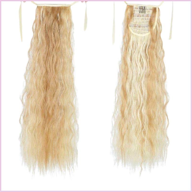 postiche cheveux queue de cheval blond frisé